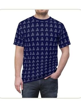 Come Sail Away Men's Navy Sailboat Pattern Crew Tee